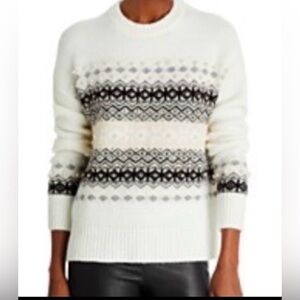 Bloomingdale’s Aqua Sweater Fair Isle Cream Black w Pearls design